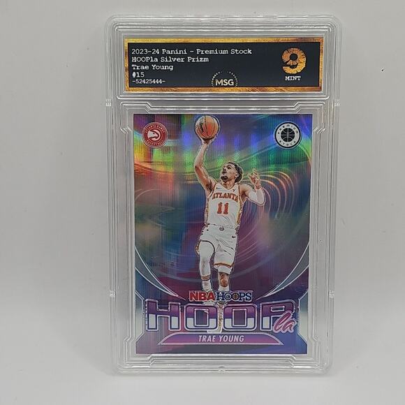 Trae Young Hoopla 2023-24 Panini NBA Hoops Premium Stock #15 Silver Graded 9 - Picture 1 of 2
